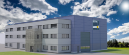 Visualisierung der neuen Brandprüfhalle in Laue vor Beginn des Neubaus