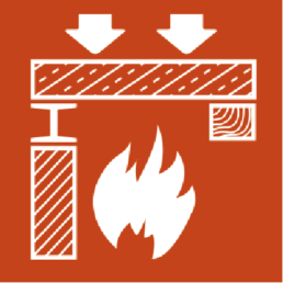 Illustration einer Baukonstruktion unter Last während einer Brandprüfung