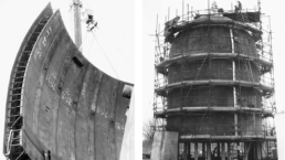 Bau eines Containmentmodells in den 60er Jahren - schwarz weiß Foto