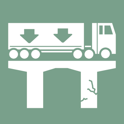 Illustration einer defekten Brücke mit einem LKW der die Brücke mit seinem Gewicht belastet