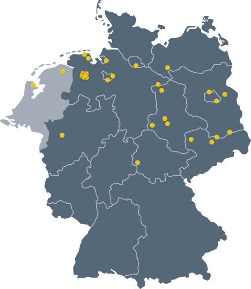 Illustrierte &Uuml;bersichtskarte Deutschland und Niederlande mit Standorten zum BELFA Einsatz